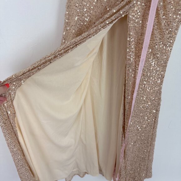 NWT Ieena By Mac Duggal #42015 Gold Sequin Draped Gown Dress Size 0 NEW - Picture 6 of 16